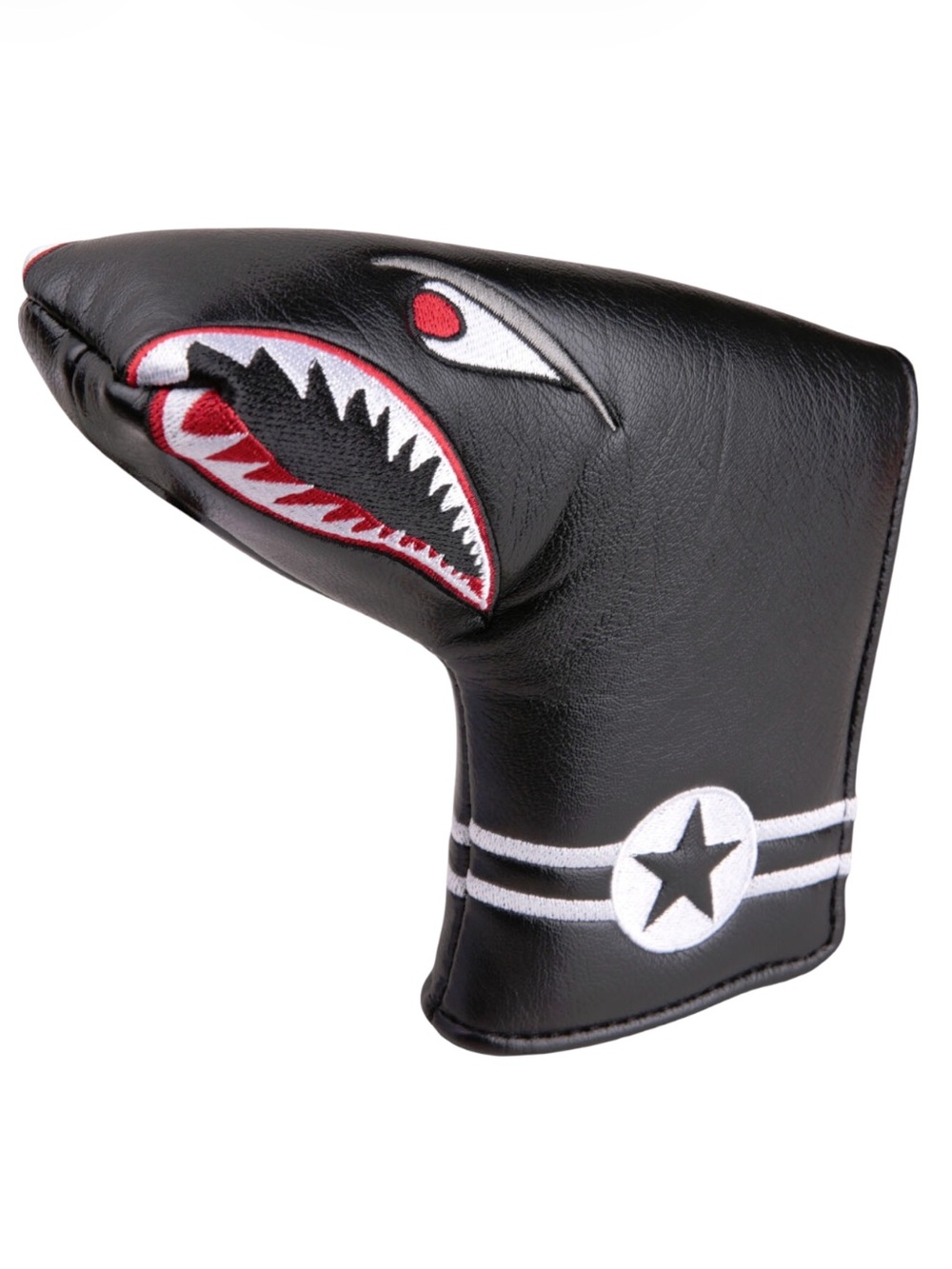Black Blade Leather Putter Headcover Shark Golf Club Cover Embroidered